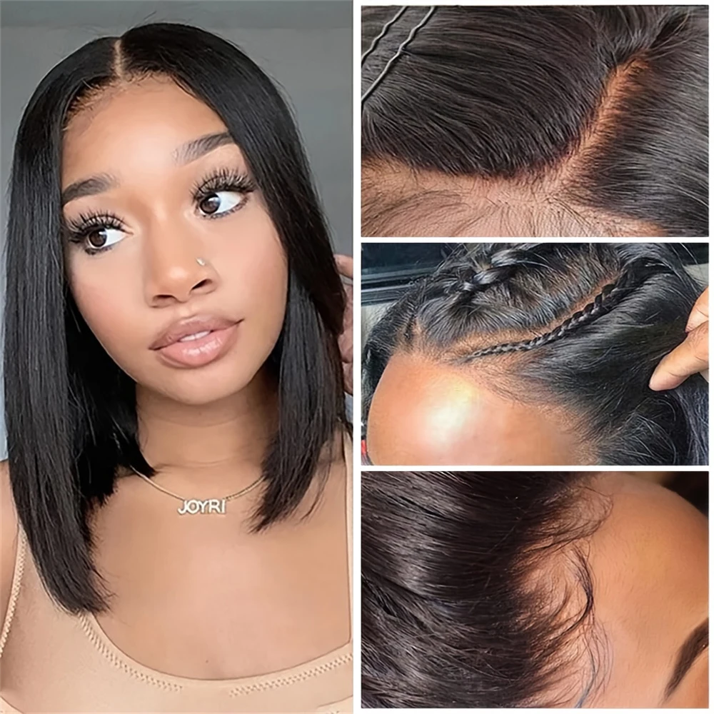 

150% Density Straight Human Hair 13x4 13x6 HD Natural Color Lace Frontal Bob Wig with Pre-Plucked Part Glueless & Free Parting