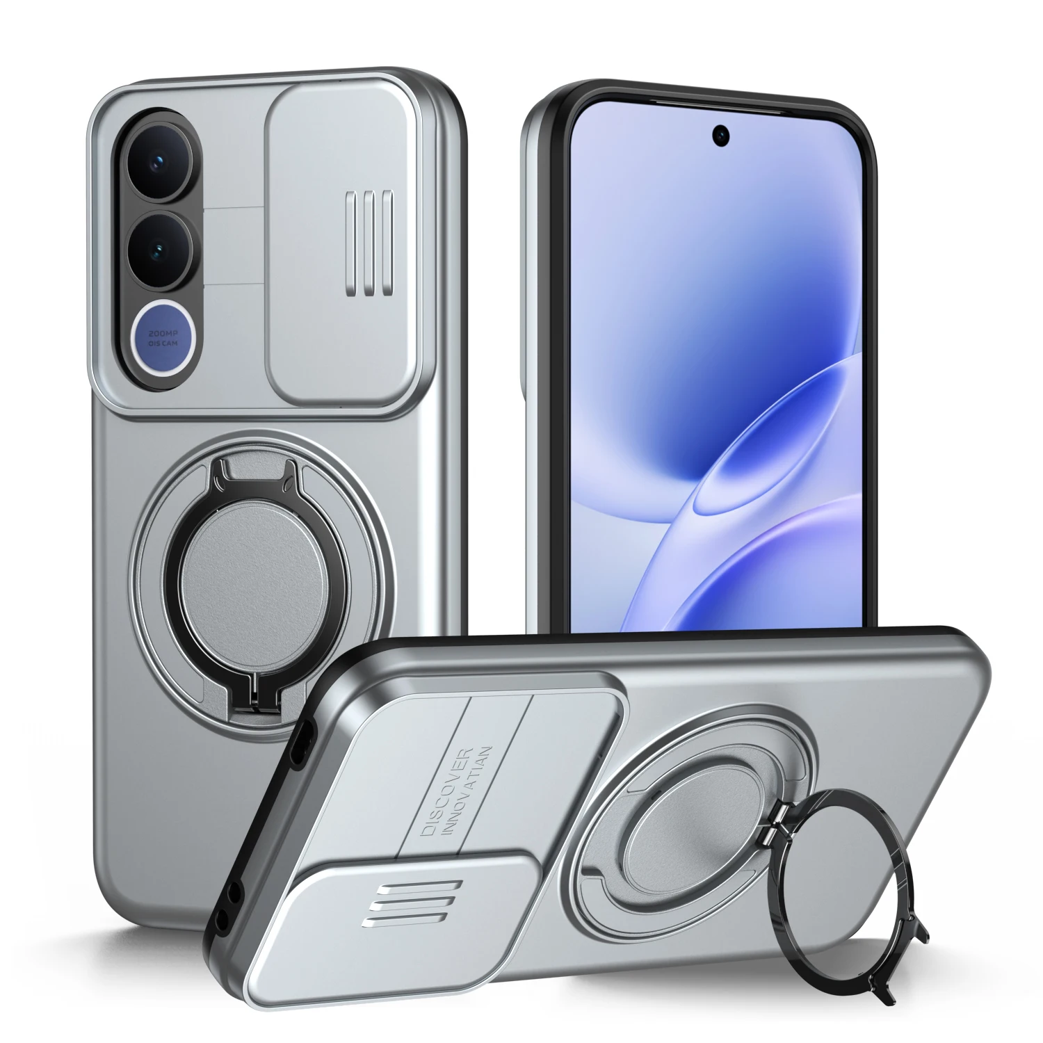 Enhanced Shockproof Magnetic Ring Stand Holder Phone Case with Camera Flip Protection