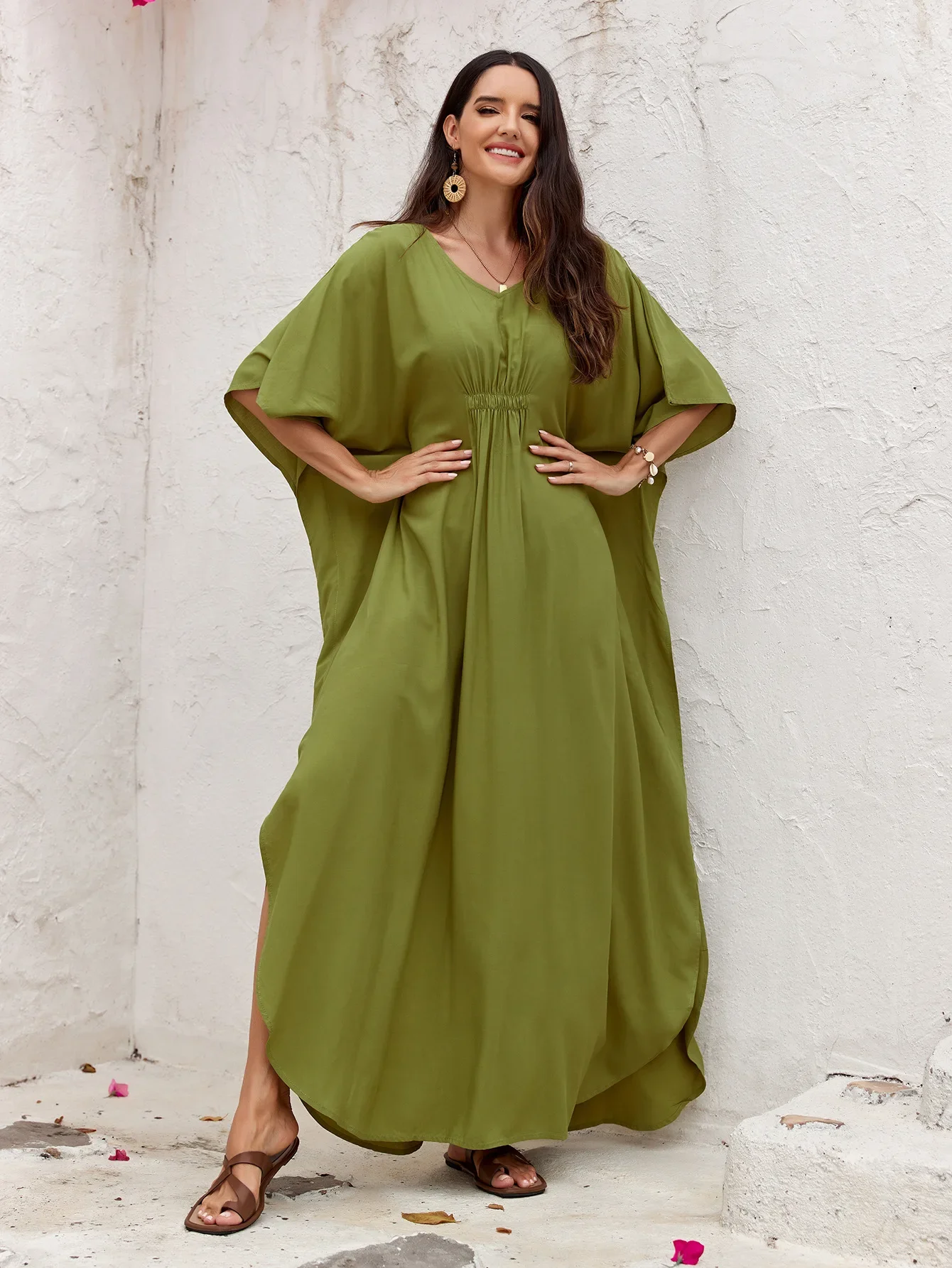 Beach Kaftans for Women Solid Summer Maxi Dresses Cover Ups for Swimwear