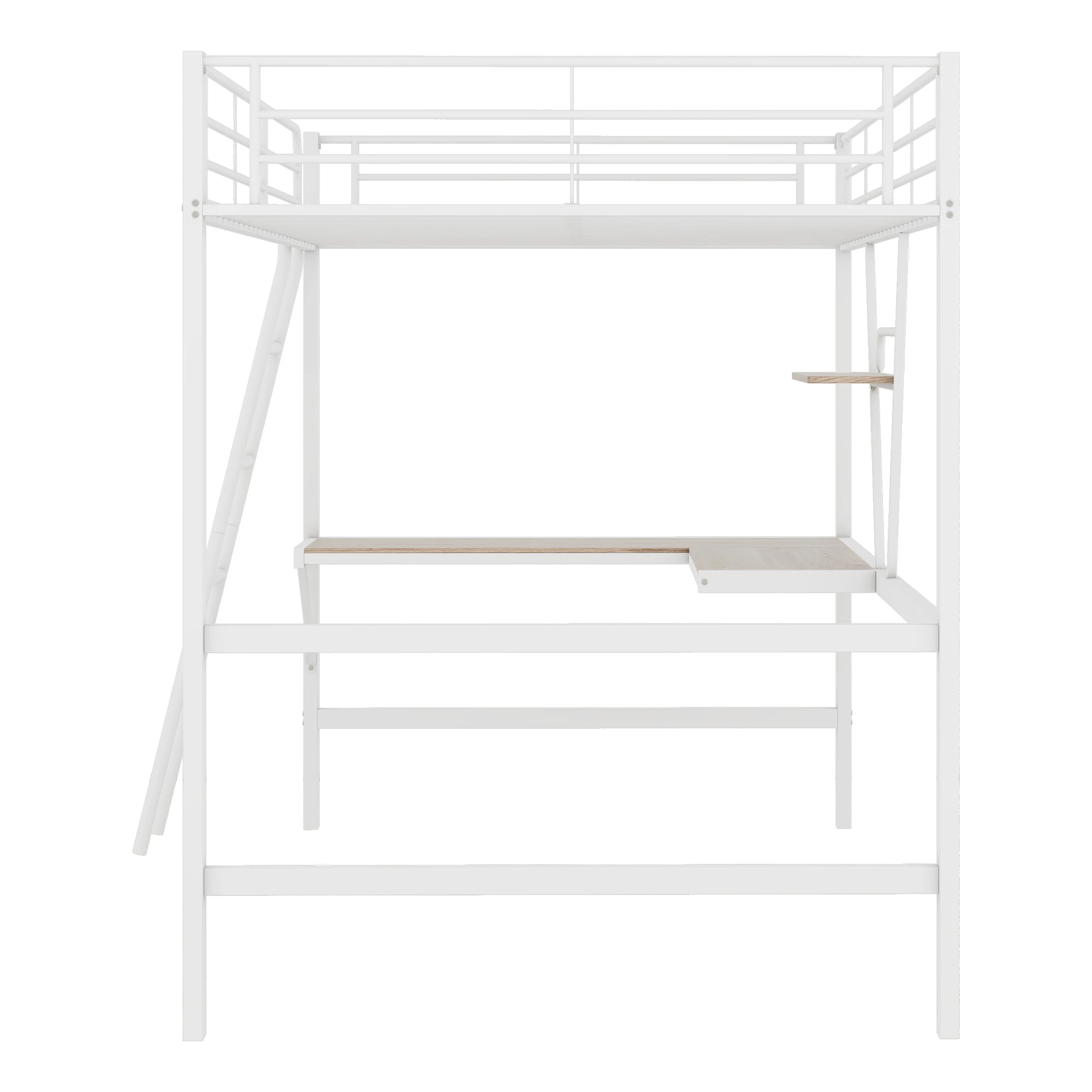 Hochbett, 90x200cm Bettgestell aus Metall, Eisenbett, Hochbett mit L-förmigem Schreibtisch und einem Regal für Kinder, Jugendliche und Erwachsene – Detail 8