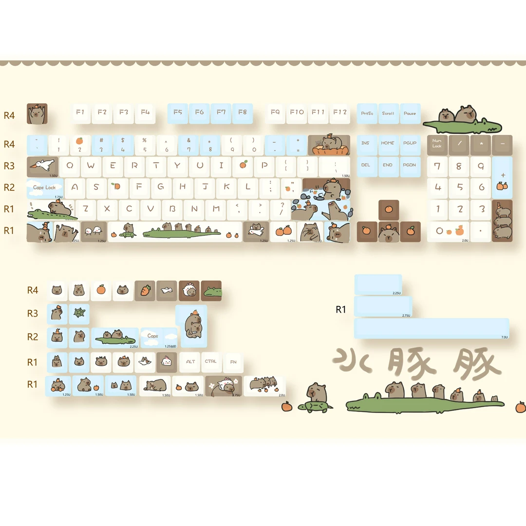 Echome-cartoon Capybara Keycap Pbt Sublimação de Corante Conjunto Completo Boné Animal Teclado Mda Perfil Keycap para Teclado Mecânico - Imagem 5