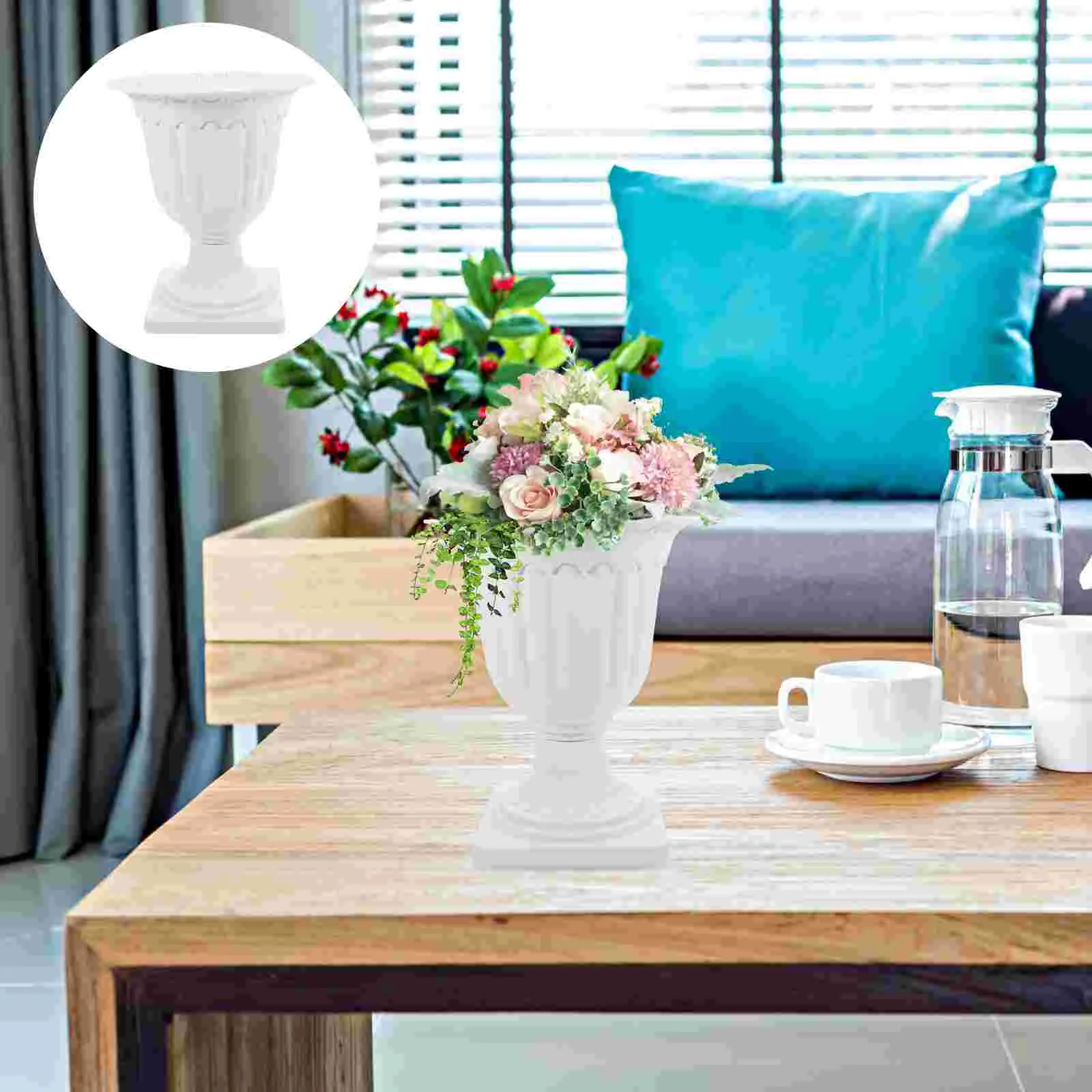 

Balcony Large Outdoor Planter Roman Column Flower Pot Plastic Nursery Pots Flowerpot Porch Decor White Planters For Wedding