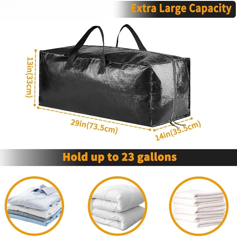 Extra Large Storage Totes W/Backpack Straps Strong Handles & Zippers, Packing & Moving Supplies, Black (8 Pack) 4