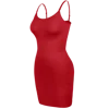 Women Shapewear Full Slip Tummy Control Crew Neck Cami Mini Under Dress Smooth Body Shaper New Spaghetti Straps Lingerie - red, 2XL