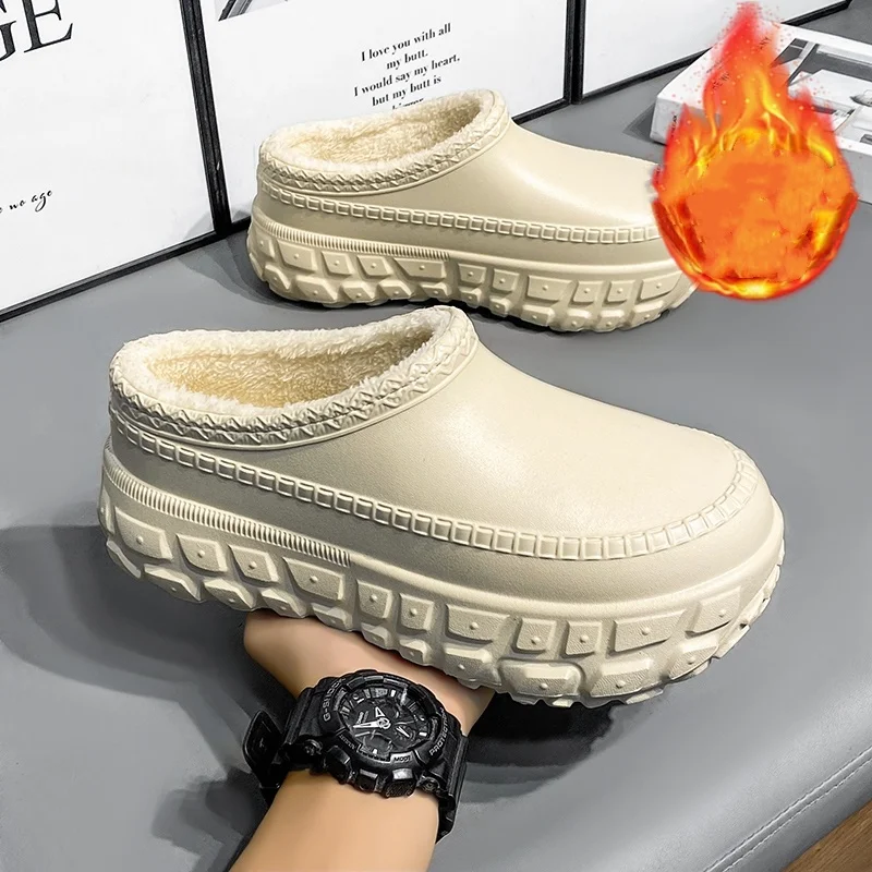 Couple Style Men's and Women's Baotou Cotton Slippers Winter Velvet Thick-Soled Non-Slip Warm Waterproof Bag Heel Cotton Shoes