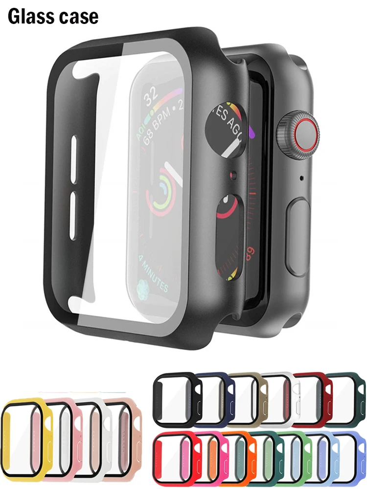 Tempered Glass+cover For Apple Watch Case 45mm 41mm 44mm 40mm 42mm 38mm PC bumper Screen Protector series se