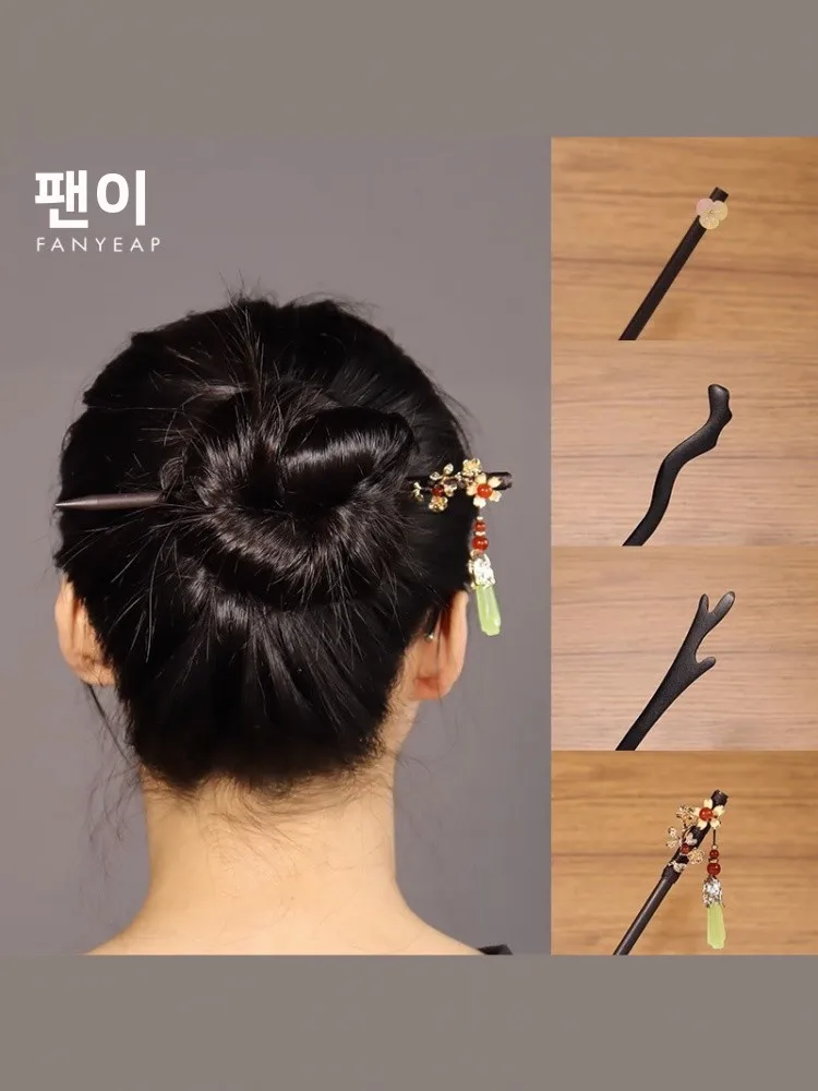 심플한 고대 스타일 머리핀 나무 소재 데일리 헤어 장식품 태슬 쉐이크 스텝 중국 전통 패션 헤어 액세서리