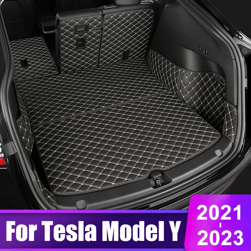 Für Tesla Modell y Leder Kofferraum Schutz matte Teppiche Cargo Tray  Abdeckung Innen zubehör - AliExpress