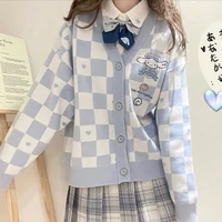 Cartoon Cinnamoroll Kuromi Embroidery Knitted Sweater Cardigan Japanese Sanrioed Y2K Kawaii Women Jk Uniform Spring Loose Coat 1