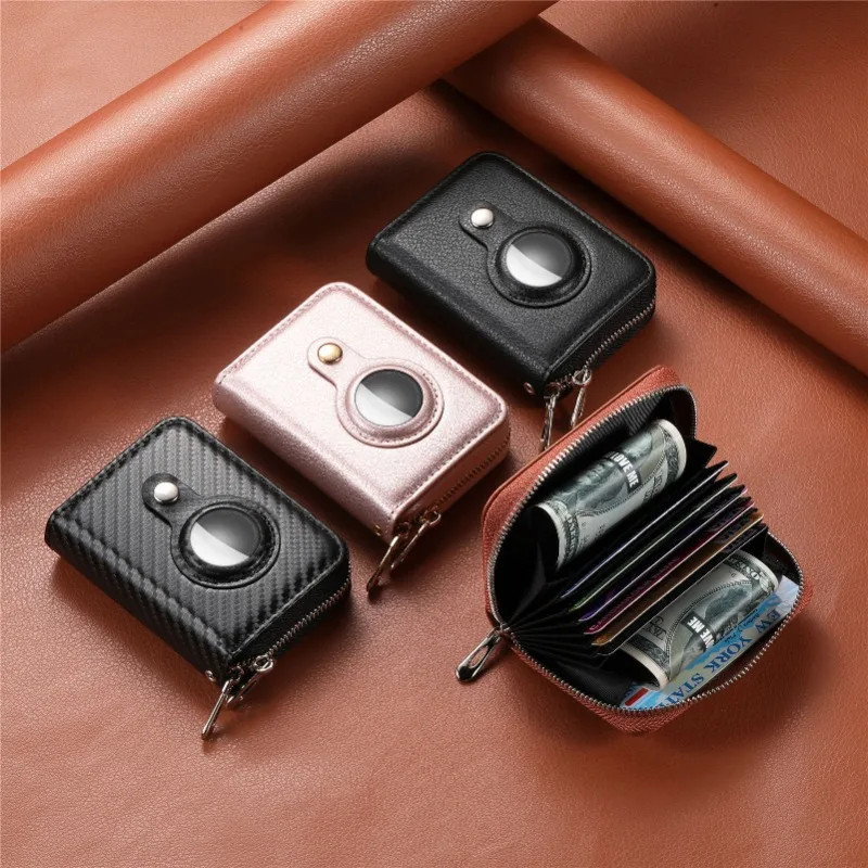 

Женская сумка для карт с радиочастотной идентификацией, двойная молния, бумажник, Обложка из углеродного волокна, чехол для Airtag, фотография