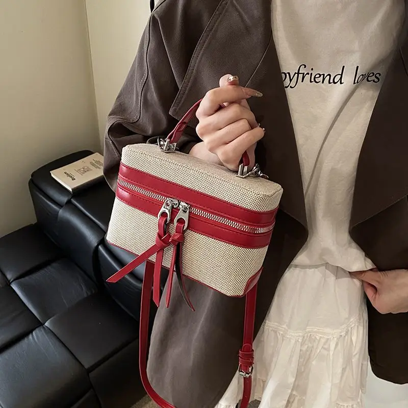 JIAERDI Vintage Box Niche Design Handbag Women Canvas Patchwork Shoulder Bags Ladies Casual Versatile Commute Crossbody Bag 2025