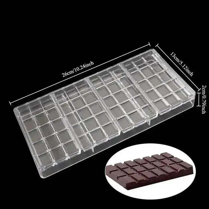 Classic Rectangular Chocolate Mold Transparent Grid Rectangular Chocolate Mold Food Grade Kitchen Baking Chocolate Candy Mold