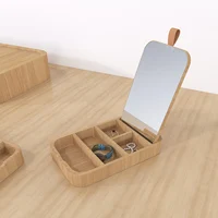 Cosmetic Solid Bamboo Storage Box with Removable Mirror Bedroom Bathroom Makeup Jewelry Lipstick Blush Dressing Table Organizer 2