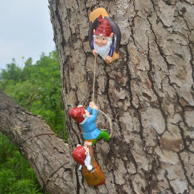 Kerti Hegymászó Törpék Fa Dekoráció Aranyos Gnome Szobor Művészet Gyanta Törpe Az Udvarhoz Kültéri Dekorációs Díszek - Image 3