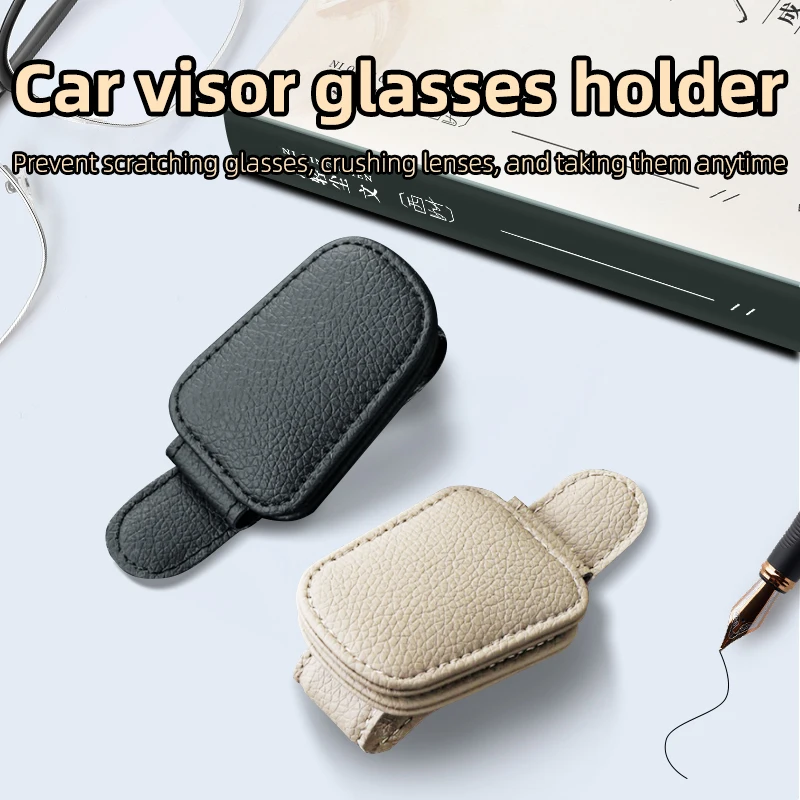 Premium Leather Magnetic Sunglasses Holder with Multifunctional Clip