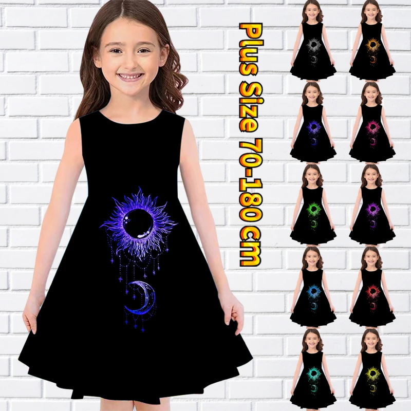 

Новинка 2023, свободное летнее платье без рукавов, платье принцессы для маленьких девочек, Милая юбка до колен с круглым вырезом и винтажным принтом, юбка миди