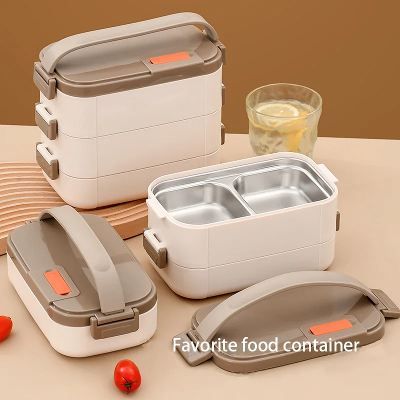 

304Stainless Steel Lunch Box Microwave-Heated Bento Box For Adults Kids School With Compartment Portable Food Storage Containers