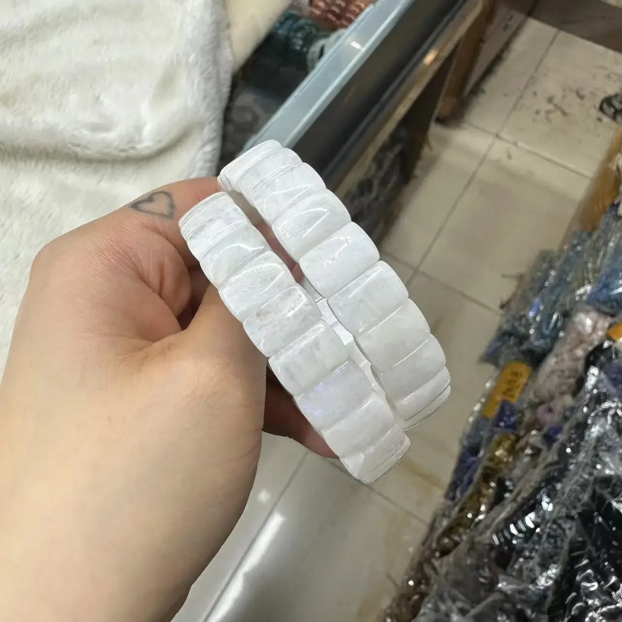 천연 월장석 보석 팔찌, 보석 팔찌, 여성용 선물 도매, 7 × 12mm
