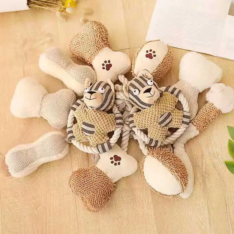 Pet Cotton Rope Toy Dog Sound Canvas Molar Teeth Cleaner Bite-resistant Rope Knot Training Dog Toys Dog Toothbrush Dog Toys