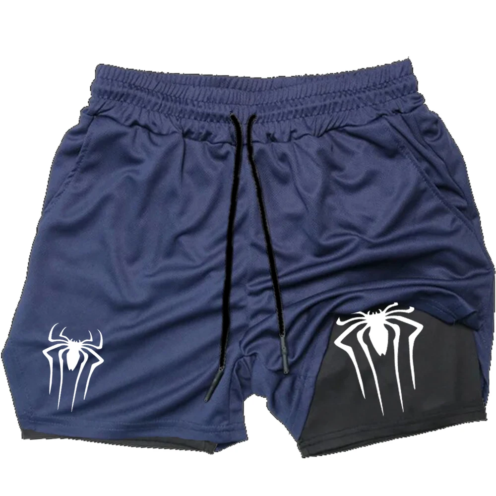 Y2K Performance Shorts Men Spider Printed GYM Casual Sports Compression Shorts Workout Running Mesh 2 In 1 Sport Short Pants 5