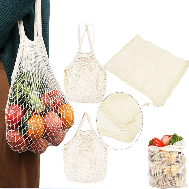 Grocery Bags Storage Bag Storage Net Bag Produce Storage Bags Portable Reusable Grocery Bags Vegetable Bag Washable Cotton Mesh String Organic Organizer Handbag Short Handle Net Tote
