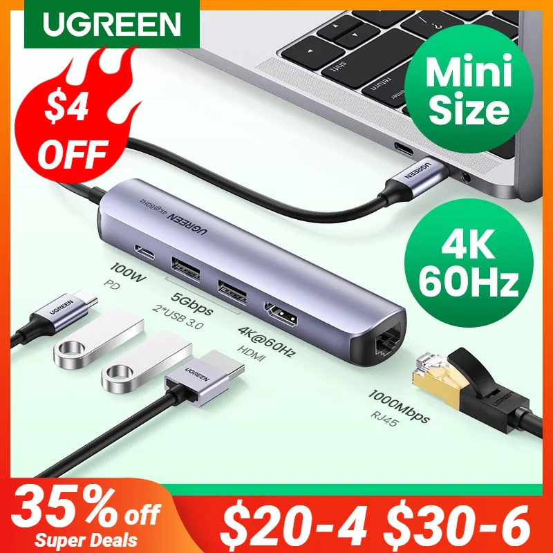 UGREENDual HDMI USB Hub 8K Adaptador HDMI 10 em 1 divisor com RJ45 USB 3.0  PD 100W Dock para MacBook Pro Air M2 M1 USB C Hub C Hub C Hub