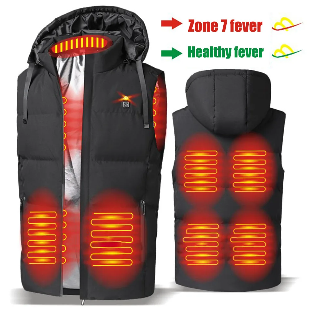 Smart Thermal Clothing Vest Autumn Winter Warm USB Electric Heated Vest Plus Size Waterproof Hooded Waistcoat for Hunting Hiking