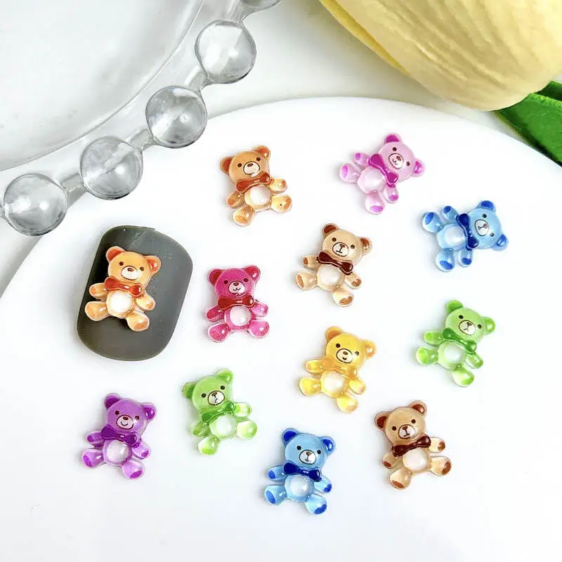 30PCS Colorful Resin Tie Bears Nail Charms