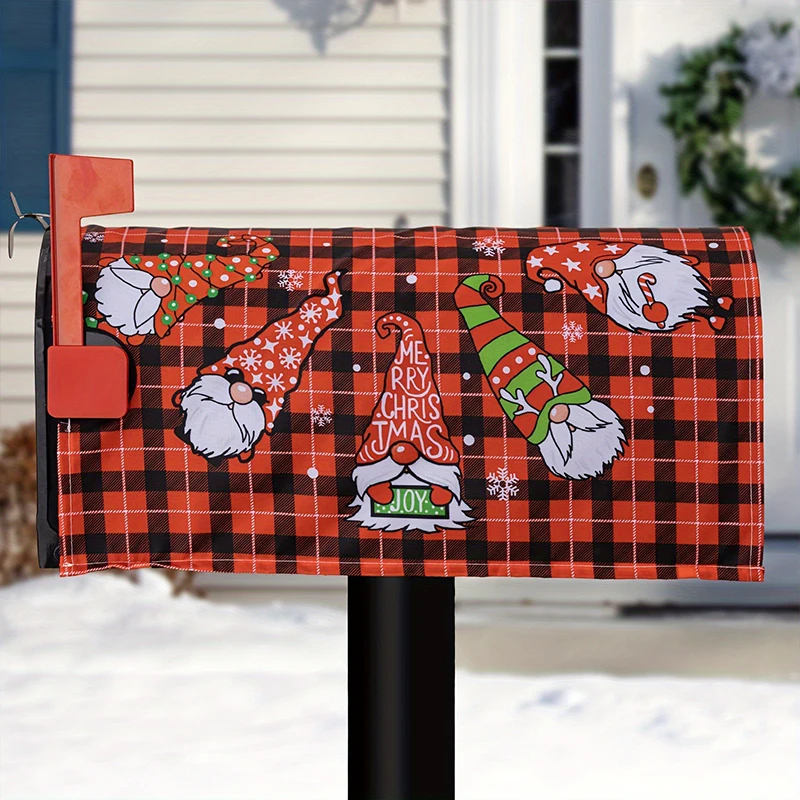 Merry Christmas Mailbox Cover Xmas Tree Snowflake Santa Claus Pattern Christmas Mailbox Wraps For Post Letter Box Outside Decor