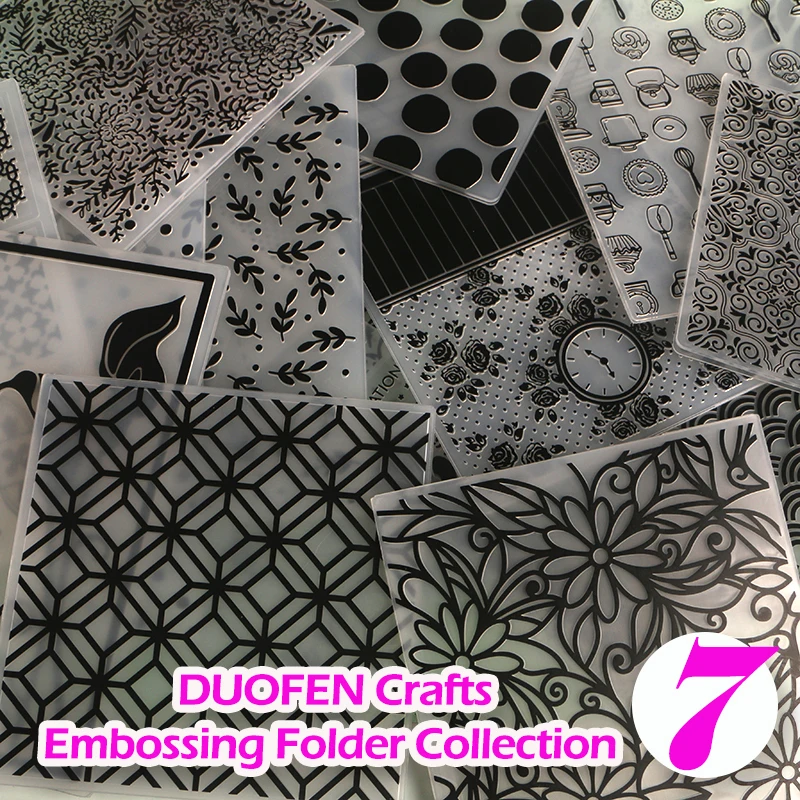 DUOFEN Crafts plastic embossing folder collection 7 paper embossing flower mold Christmas Birthday fathers mothers day wedding 1
