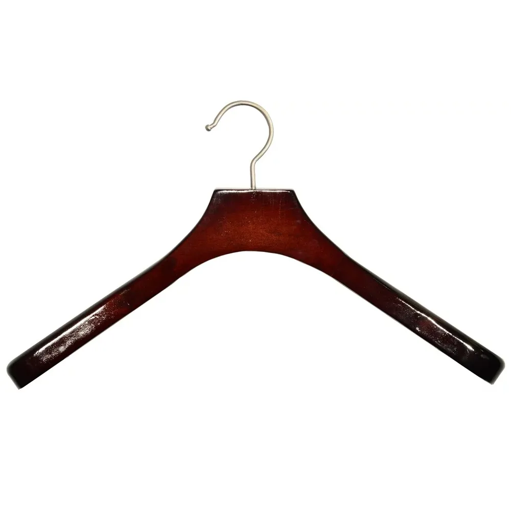 

Deluxe Wooden Coat Hanger, Cherry Finish w/ Brushed Chrome Swivel Hook, Box of 6 Large Wood Jacket & Suit Top Hangers