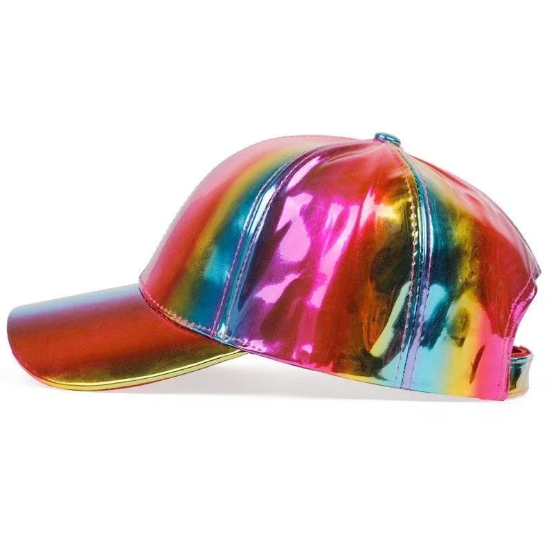 New Unisex PU Leather Laser Style Baseball Cap Street Hip Hop Hat Men Women Dazzling Colors Y2K Cap