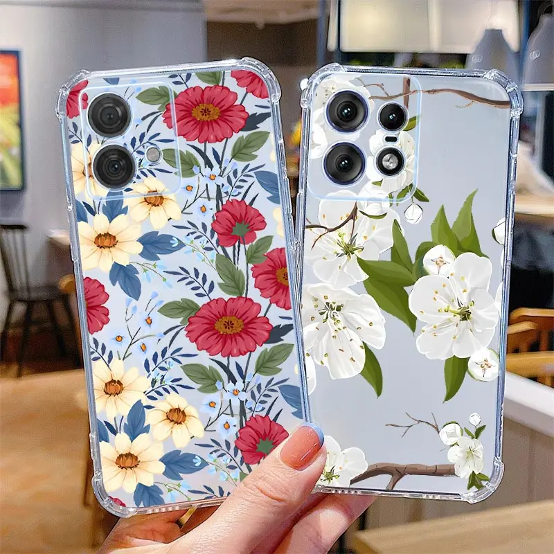 Edge-Series Transparent Phone Case with Floral and Grass Design