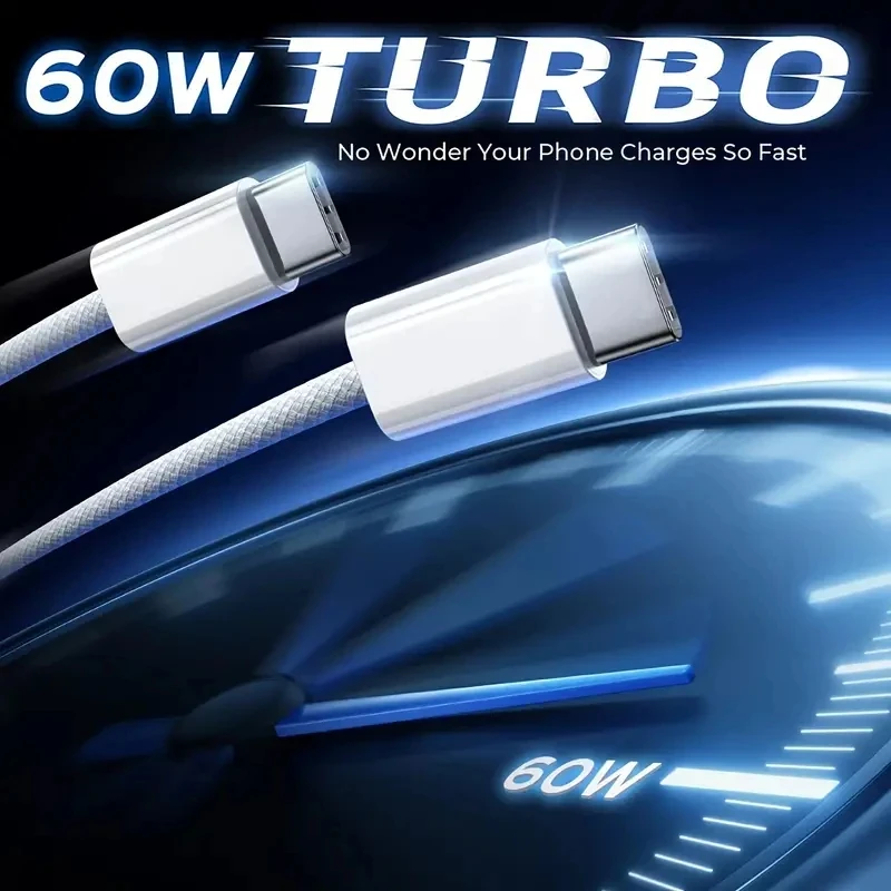 60W USB-C to USB-C Fast Charger Cable with Quick Charging Capability