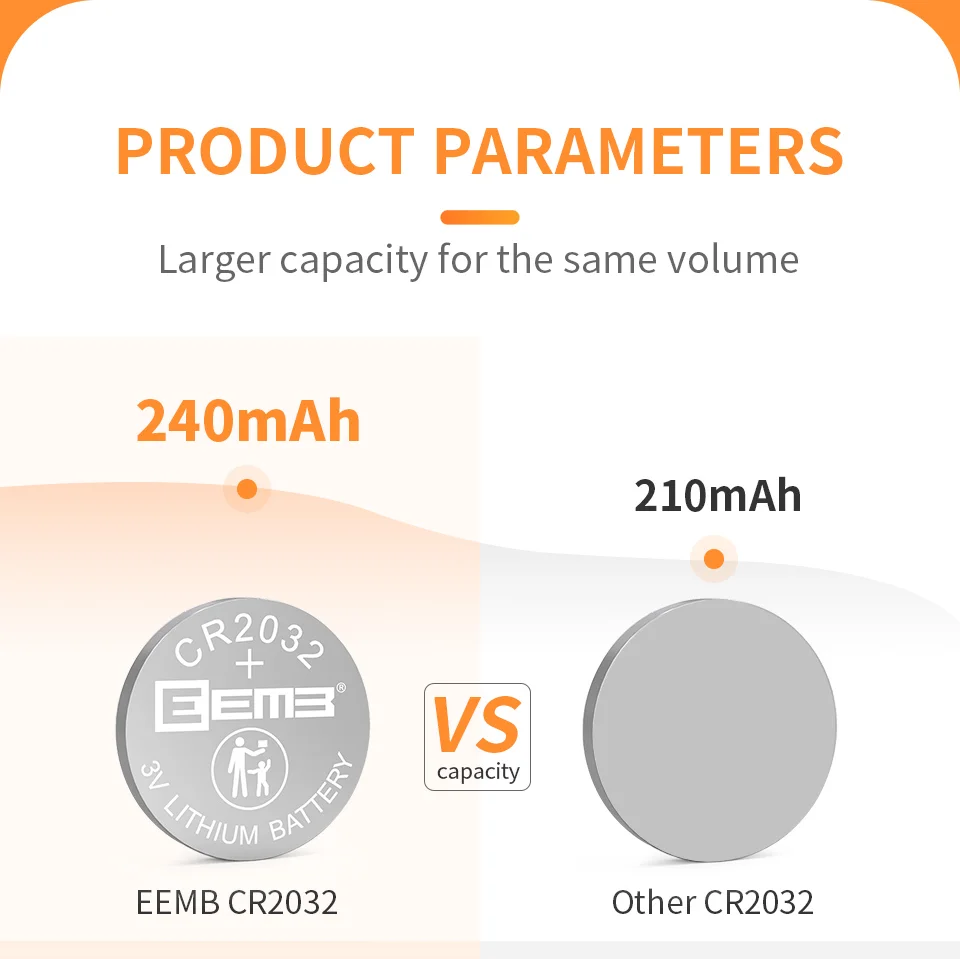 EEMB 10 Batterie CR2032 Al Litio 3V - Per Telecomandi, Orologi, Schede Madri E Dispositivi Elettronici - Foto 10
