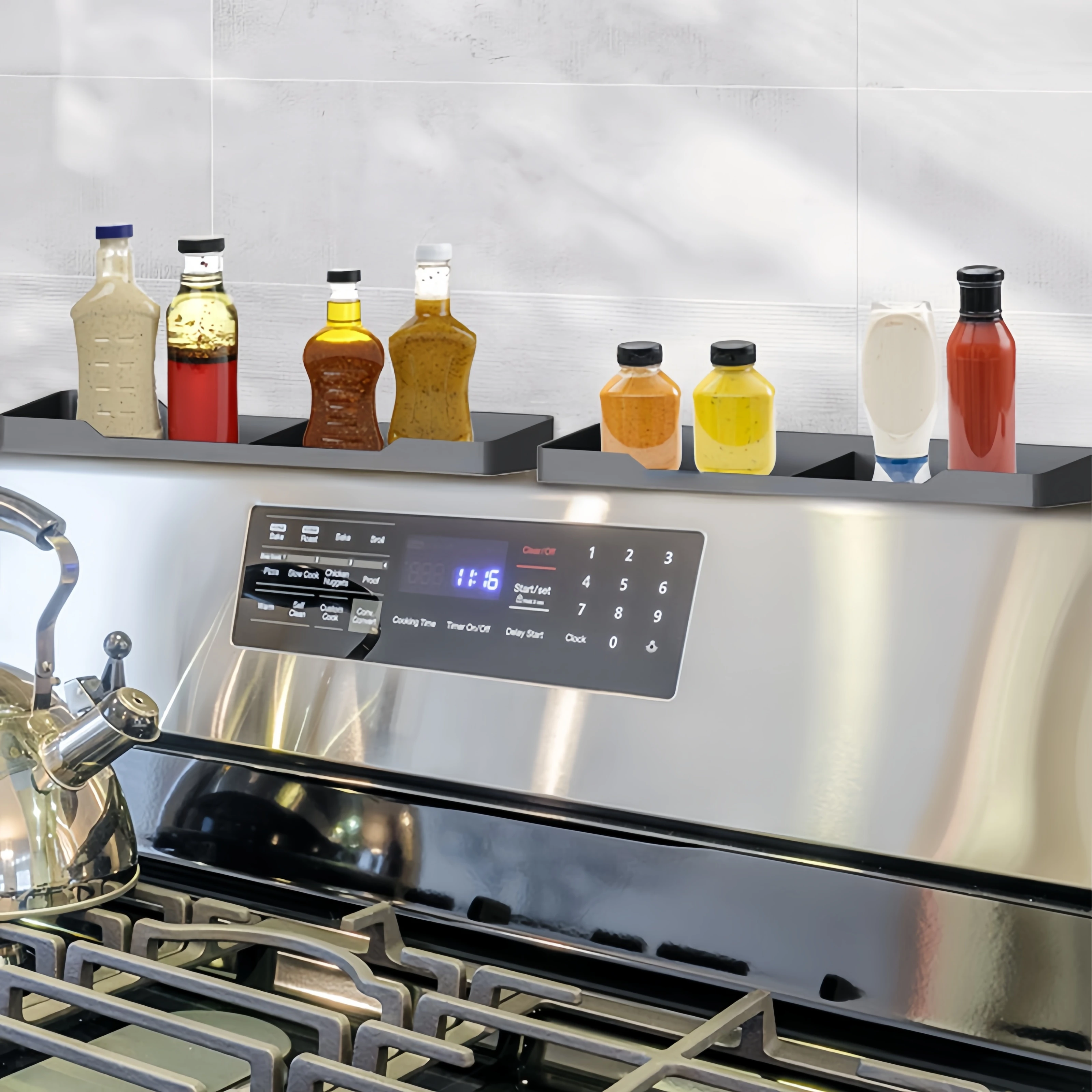 Spice Rack Magnetic Stove top Shelf Over the Stove Spice Rack for Kitchen Shelves Silicone Shelf Organizer Seasoning Organizer 3