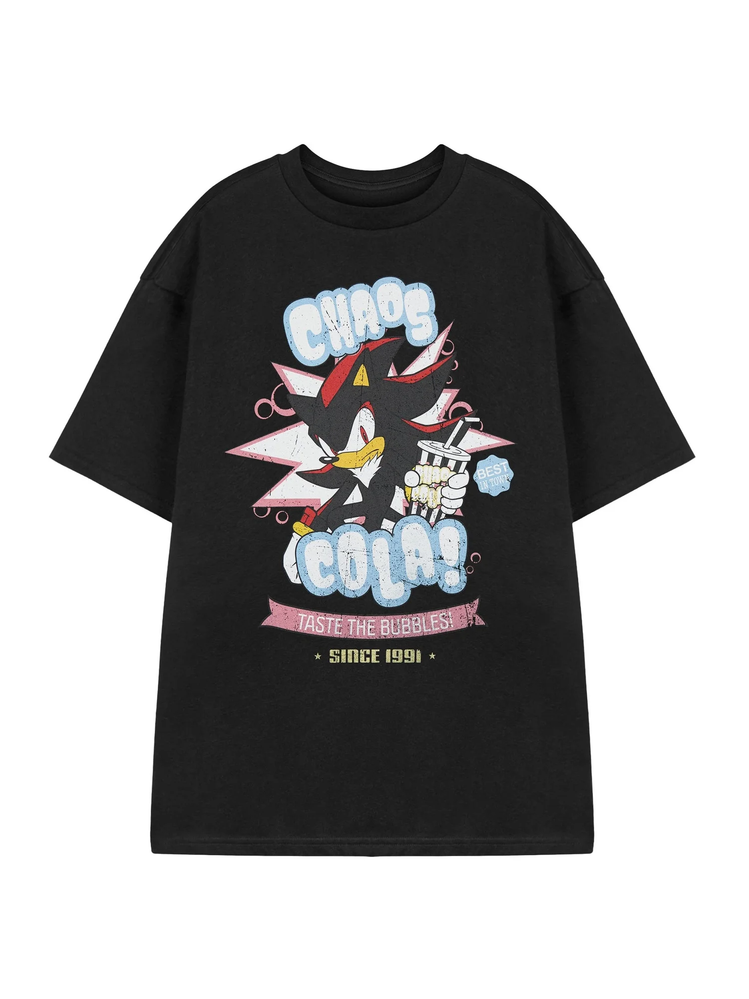 Shadow the Hedgehog Chaos Cola Mens Black Graphic Tee Retro Gamer Short Sleeved T-Shirt Sonic Fans Apparel Gift Retro Gaming Merchandise for Him