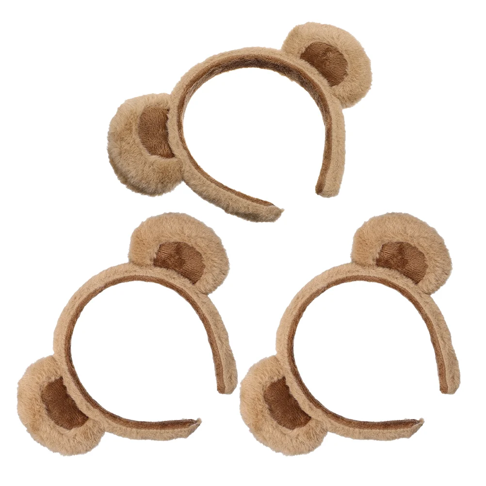 3 Pcs Cartoon Bear Headband Cute Plush Hair Accessories 3pcs (a Style Headband-brown) Headbands Animal Skin 5