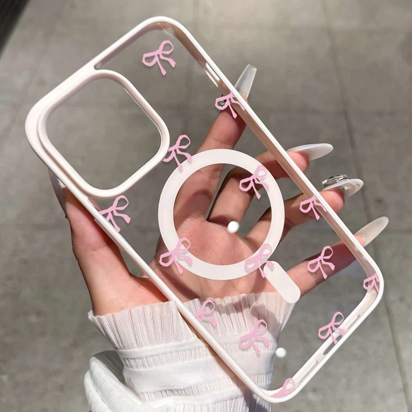 Cute Pink Bow Pattern Wireless Magnetic Phone Case