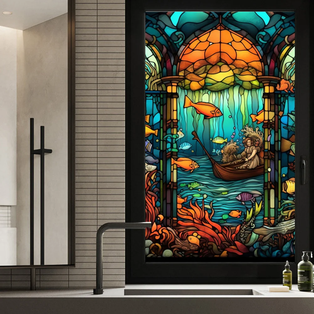 

Removable Underwater World Stickers Window Film Pvc Door Privacy for Glass Front