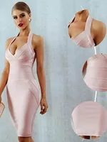 New women's fashionable neck hanging sexy suspender backless tight bandage dress 2024 elegant hip hugging dress - Image 2