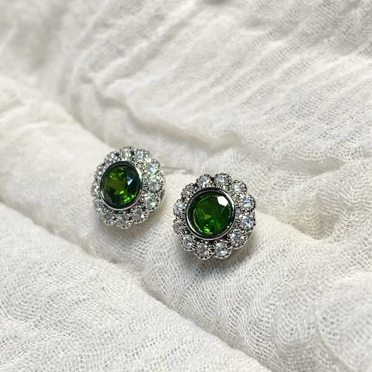 MM Natural Diopside Stud Earrings For Women Real 925 Sterling Silver Vintage Femme Gift Prevent Allergy Fine Jewelry Stone