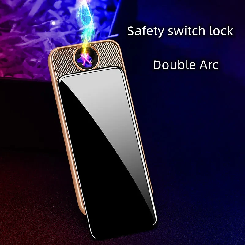 Different Ignition Methods Windproof Double Arc Metal Lighter Flameless Convenient Charging Safety Switch Lighter Surprise Gift