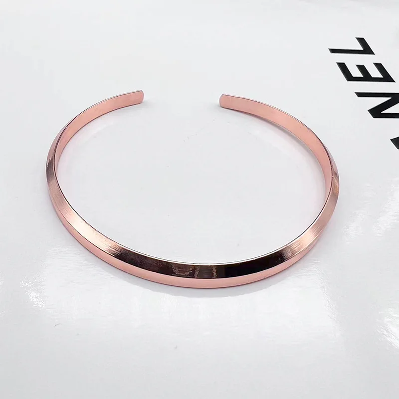 4mm Simple Alloy Gold Color Open Bracelet For Women Rose Gold Color Hip Hop Jewelry Trend Bracelet Accessories Gift 5