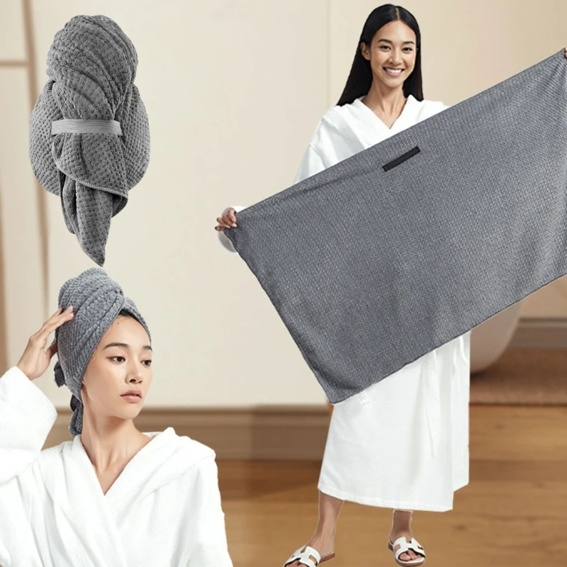 Microfiber Hair Towels, Quick Drying Turban Wrap for Wet Hair, Absorbent Head Towel with Button for Women