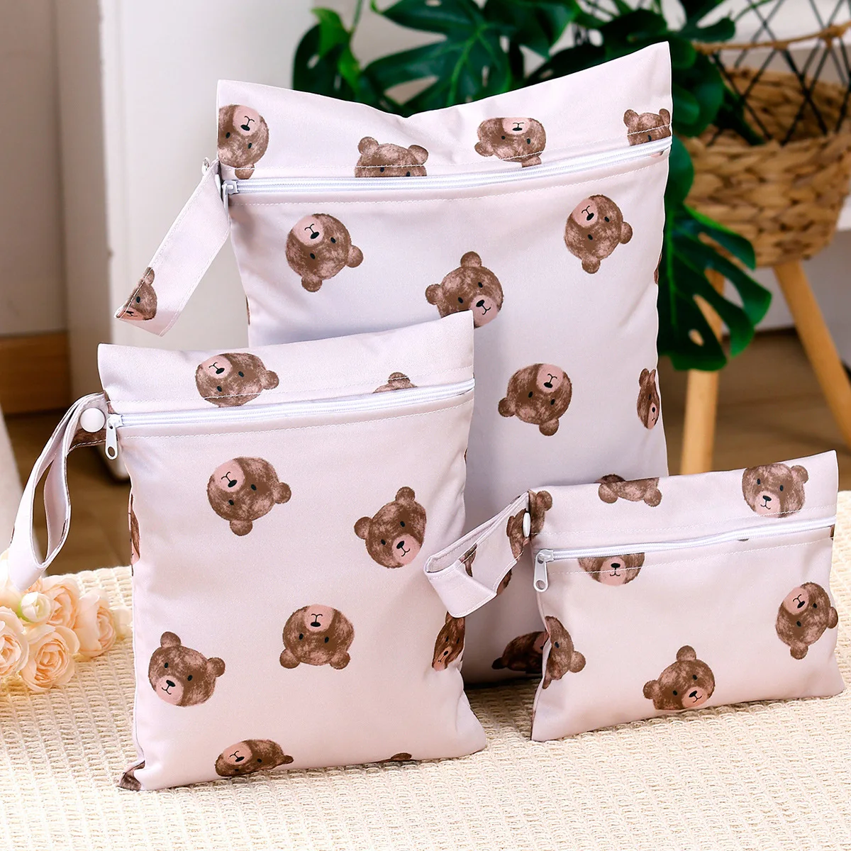 3피스 방수 기저귀 보관 가방 건식 및 습식 가방 여행용 보관 가방 걸이형 가방..