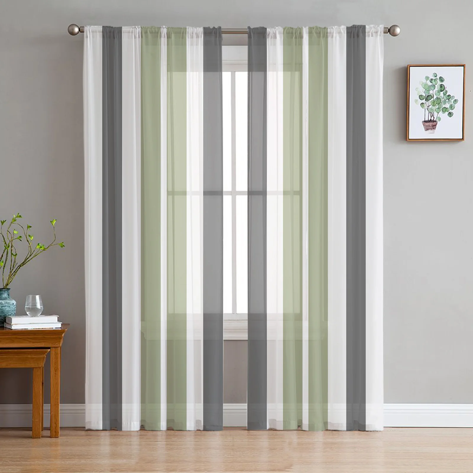 

Gray Green Stripes Tulle Curtains for Living Room Sheer Curtain for Bedroom Kitchen Blinds Voile Curtains