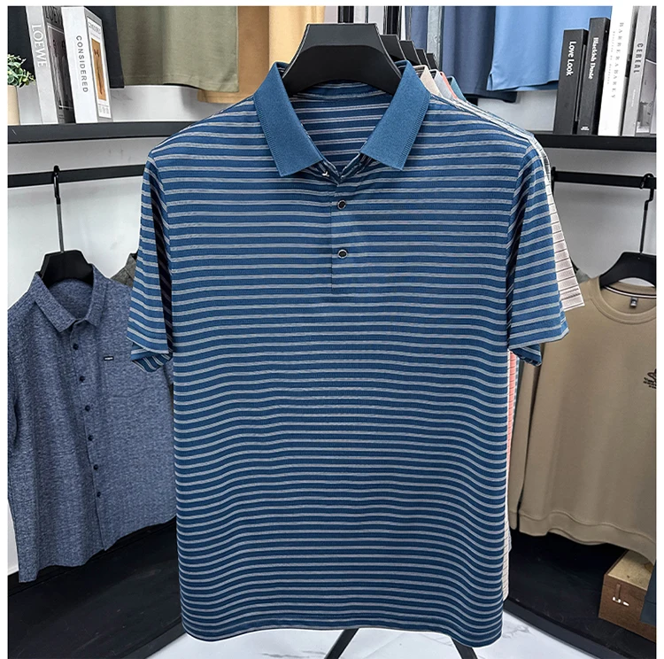 High Quality Summer Men's Business Casual Short Sleeve Comfortable Stripe Lapel Fashion Polo Short Sleeve No Trace T-shirt Top 26 Sbf2f231c9671491b8095dc73dcef6c3fJ