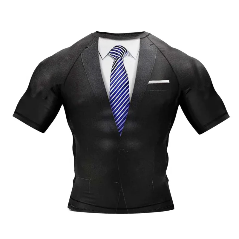 Tuxedo Surf Clothing Bjj Mma Men Rash Guard Short Sleeve Diving T-Shirt Tight Swimwear Summer Beach Compression Shirt Men sports apparel mens t shirt