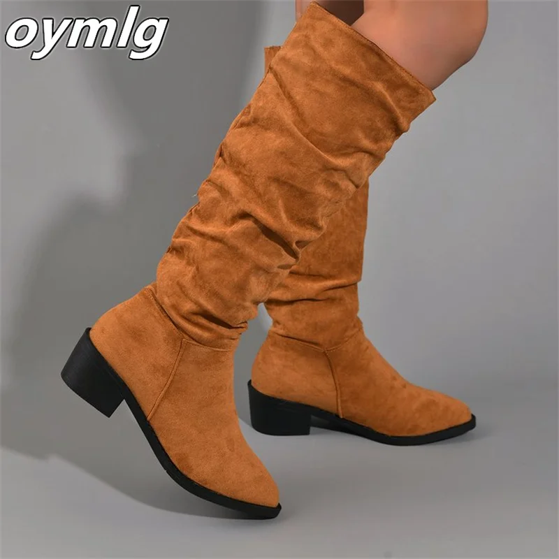 

Women's Boots 2023 Autumn/Winter New Large Smoke Pipe Boots Thick Heel Pointed Suede Long Sleeve Knight Boots high heels
